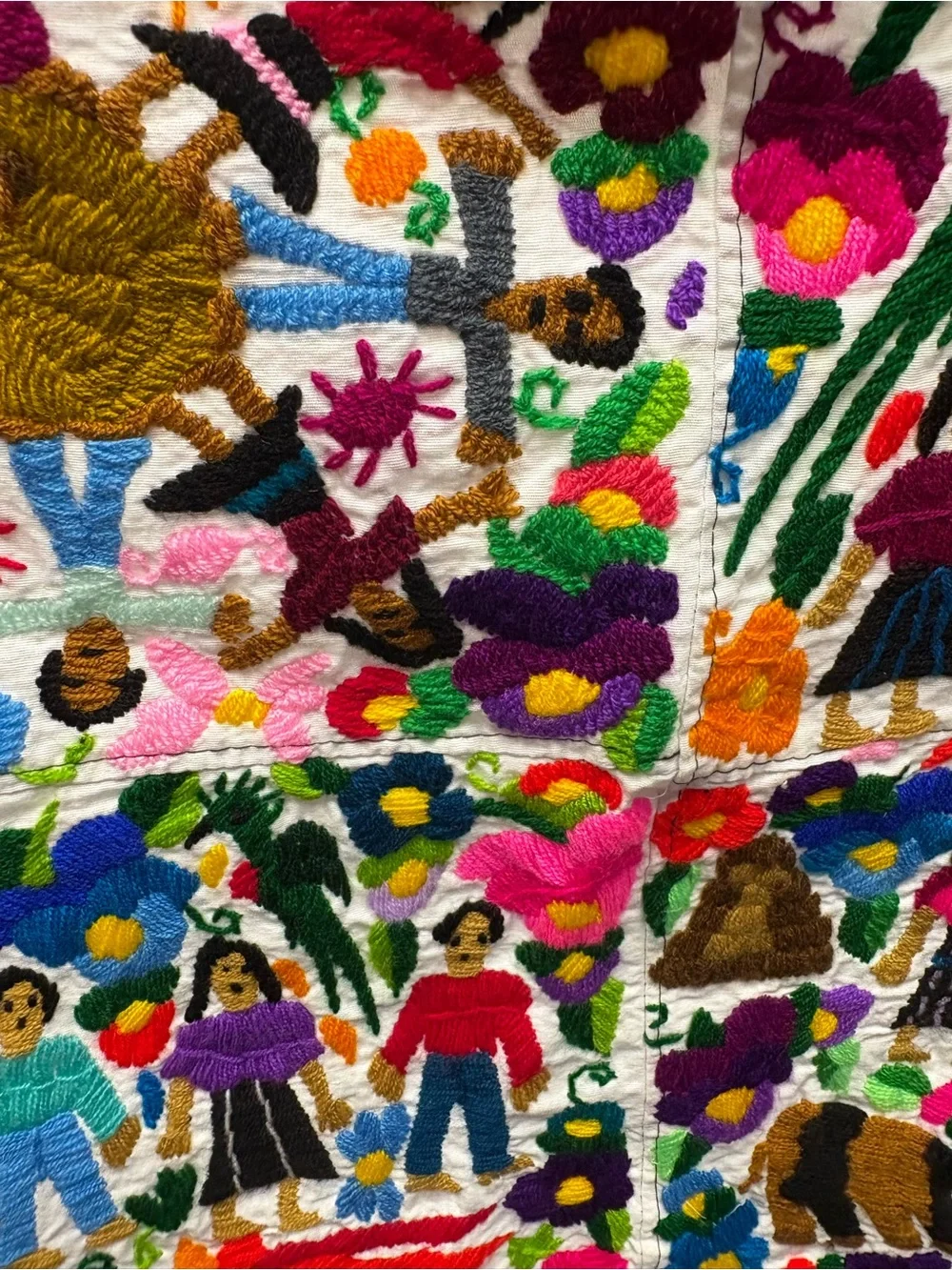 Multicolor Embroidered Folk Art Tapestry Wall Hanging